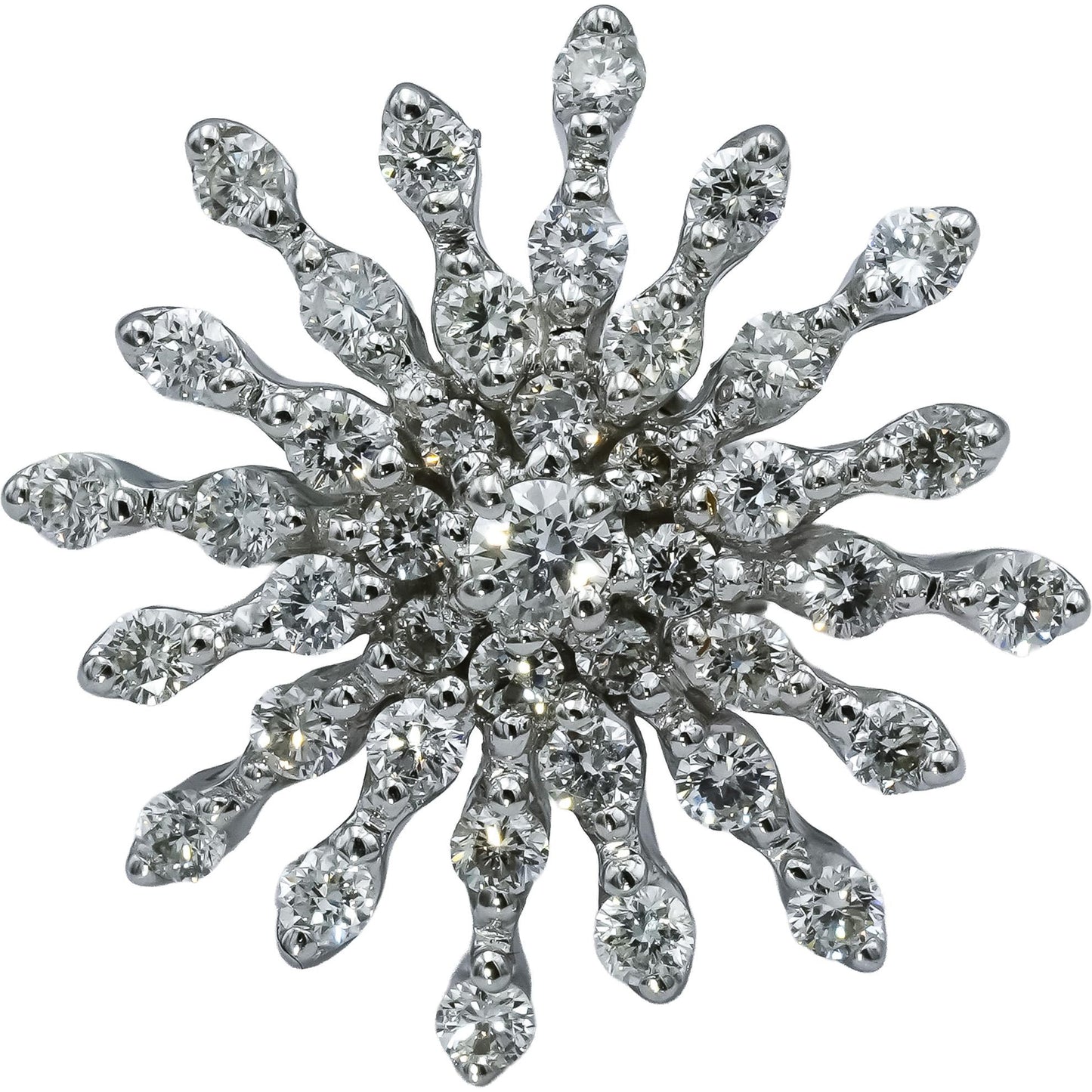 18k White Gold Round Diamond Cluster Snowflake Ring 1.04CT Size 6.5