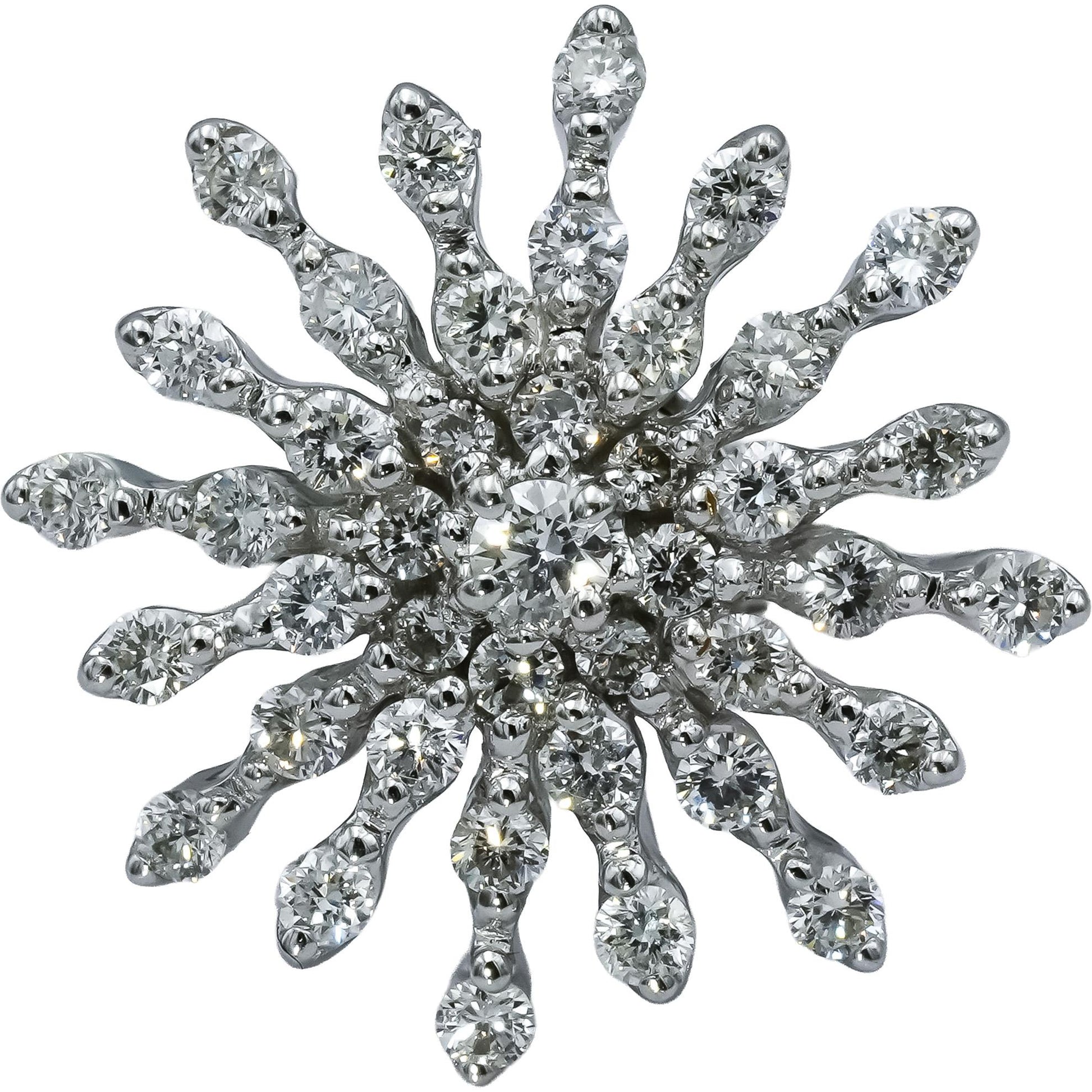 18k White Gold Round Diamond Cluster Snowflake Ring 1.04CT Size 6.5