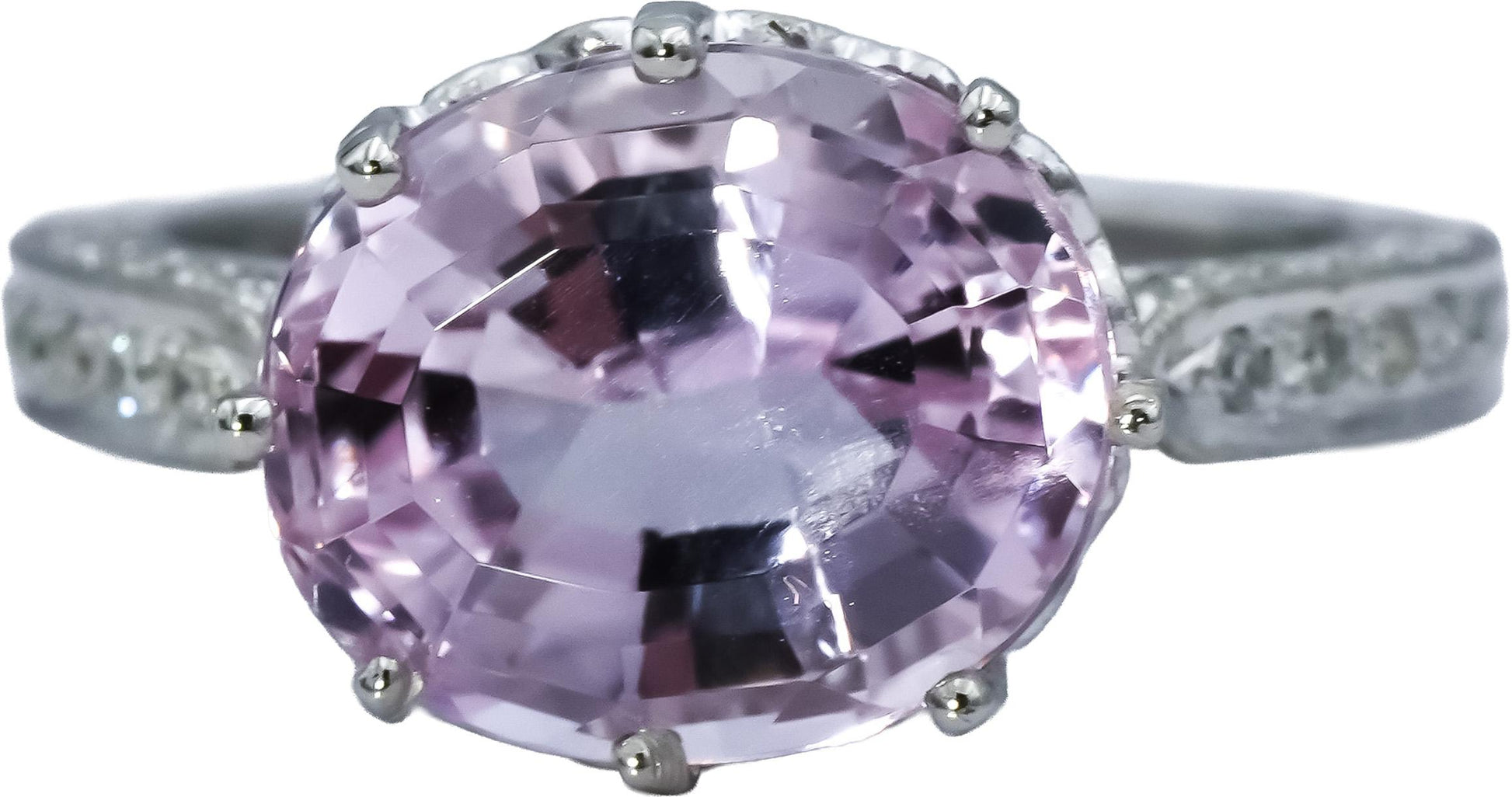 Platinum Oval Cut Kunzite & Round Diamond Cocktail Ring 7.43CTW Size 7.25