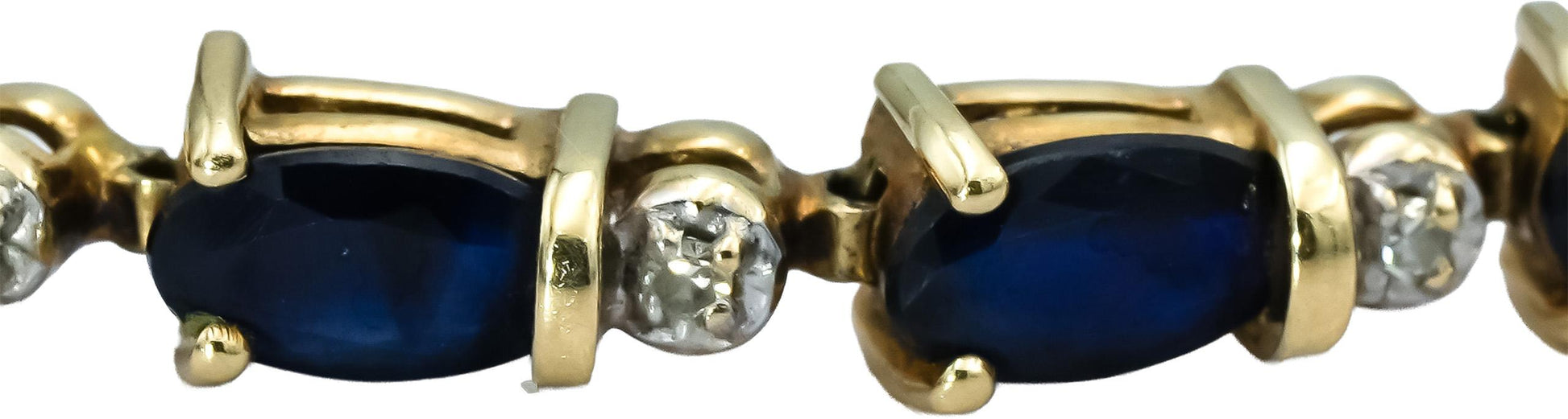 14k Yellow Gold Oval Cut Sapphire and Round Diamond Tennis Bracelet 3.60CTW