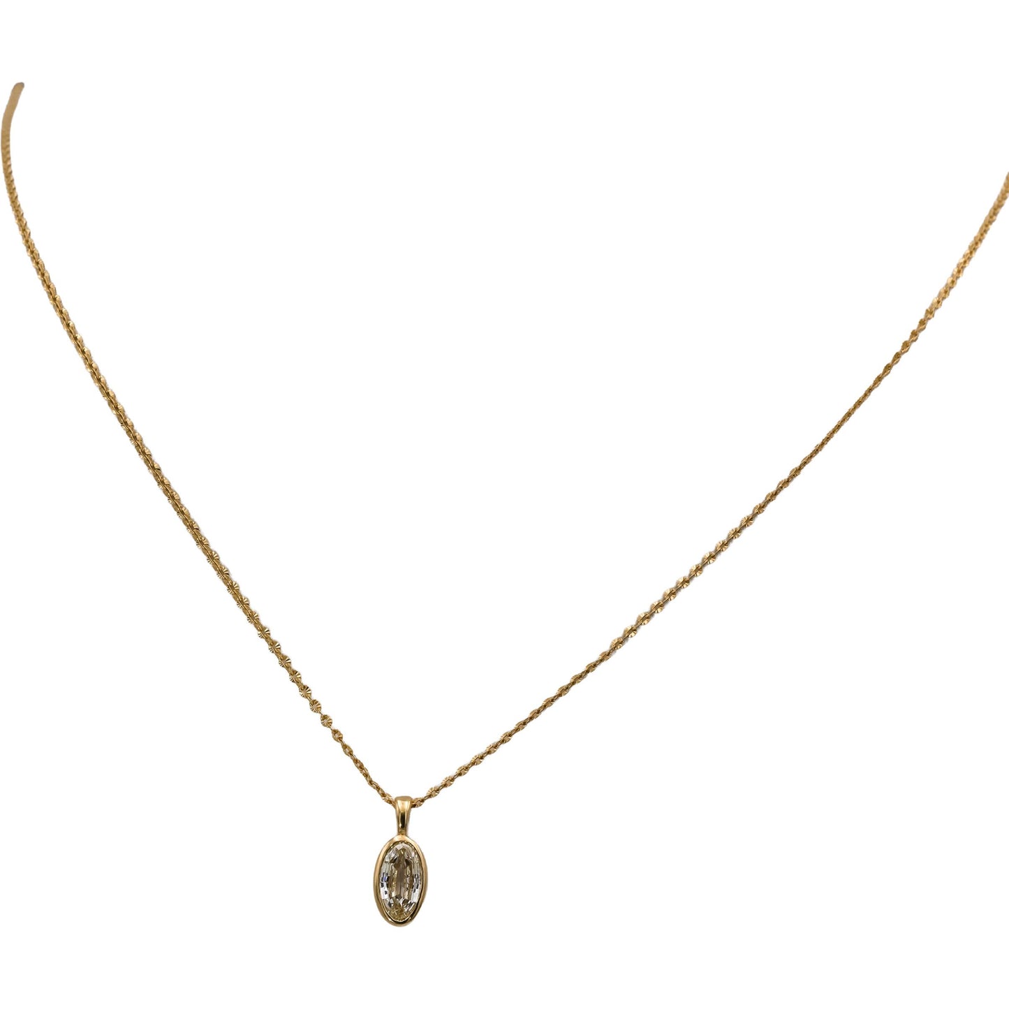 18k Yellow Gold VS Light Yellow Oval Step Cut Diamond Pendant Necklace 1.02CT