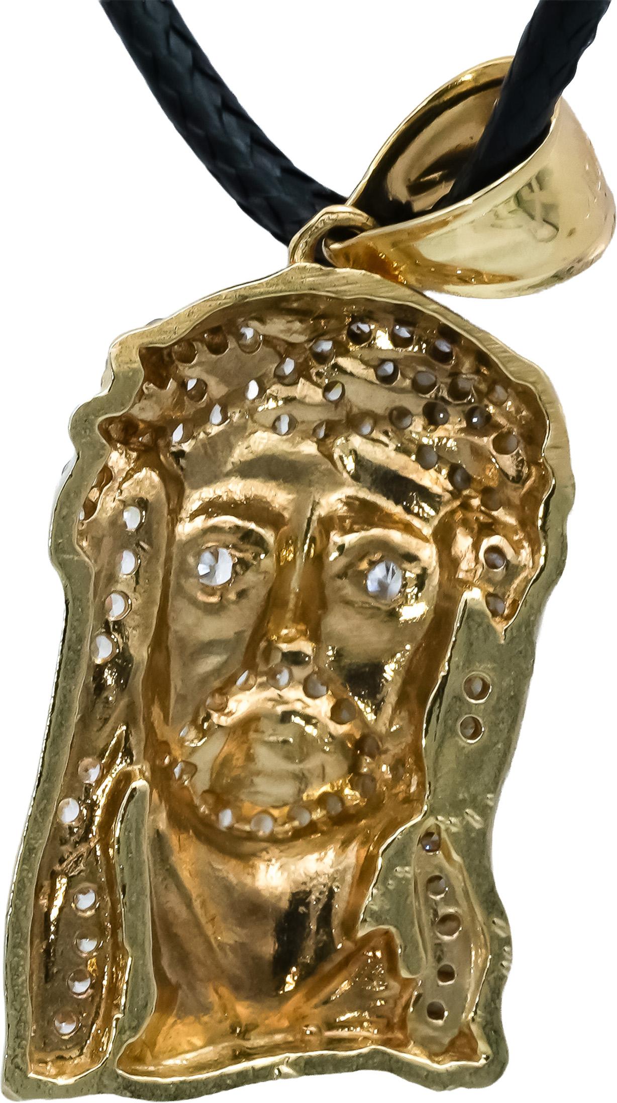 10k Yellow Gold Round Diamond Jesus Christ Pendant Necklace 0.25CT