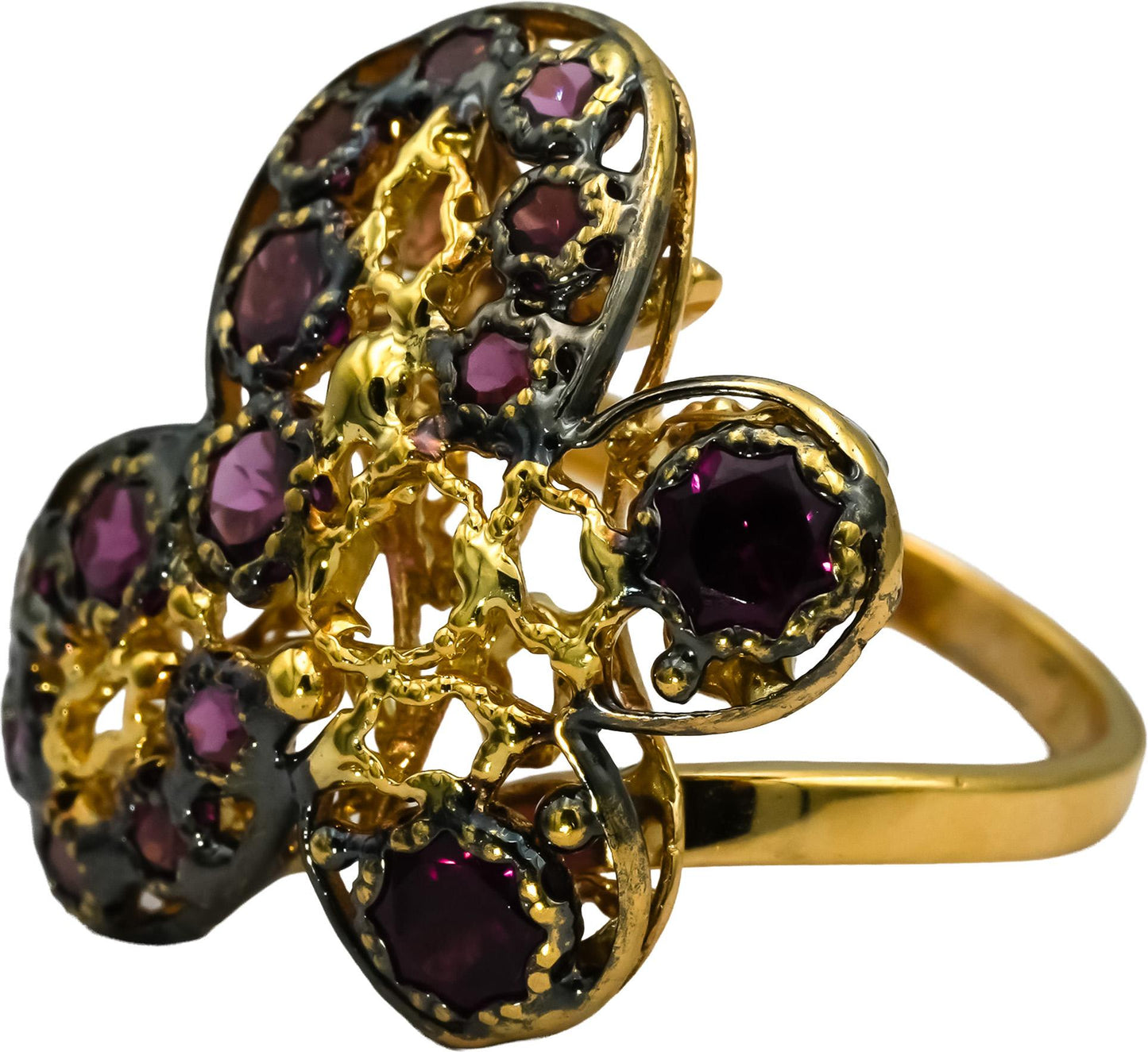 18k Yellow Gold & Rhodium Pink Tourmaline Butterfly Ring 1.25CT Size 7.5