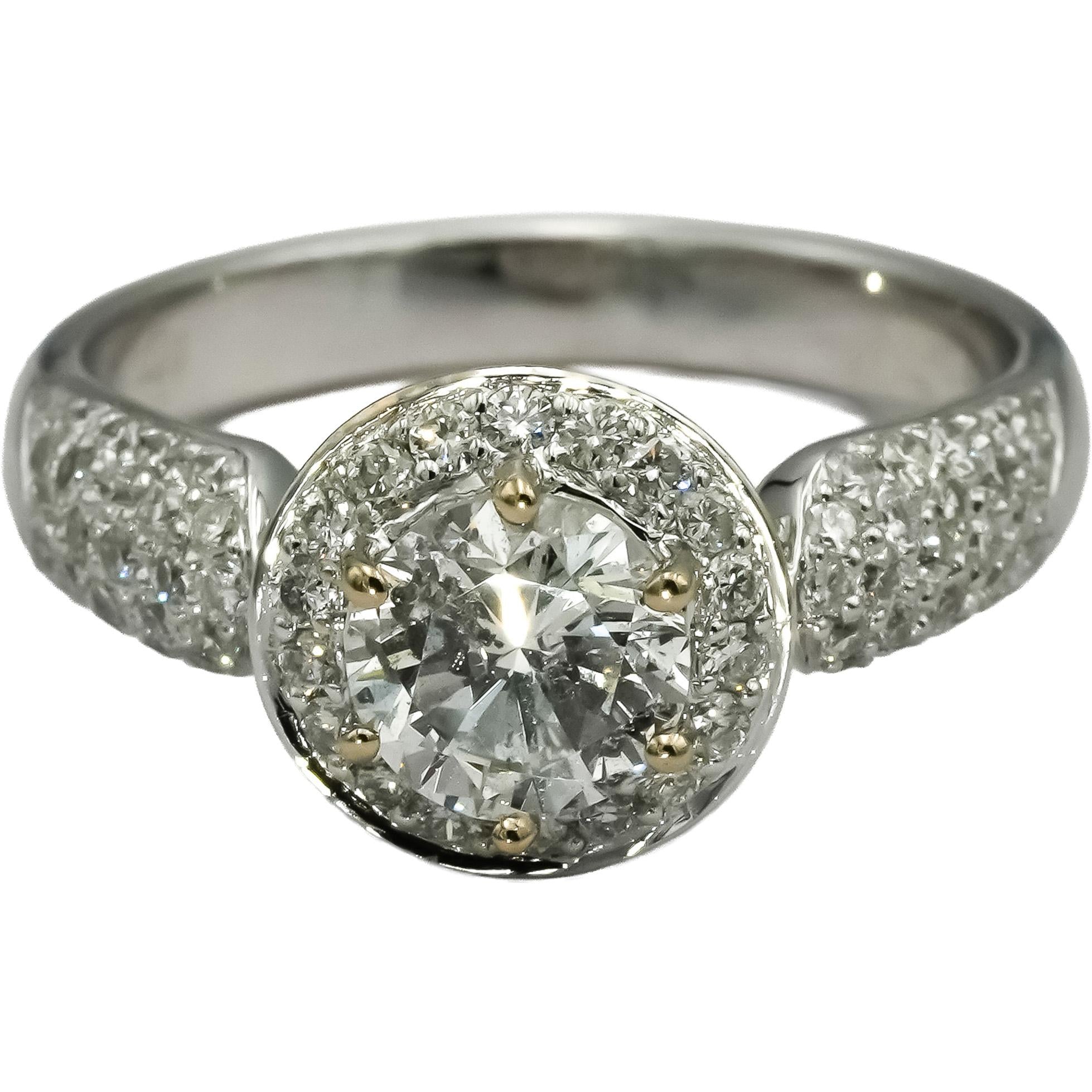 18k White Gold Round Diamond Engagement Ring 1.61CT w/ 0.90CT Center Size 6.75