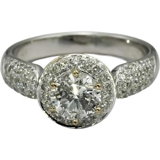 18k White Gold Round Diamond Engagement Ring 1.61CT w/ 0.90CT Center Size 6.75