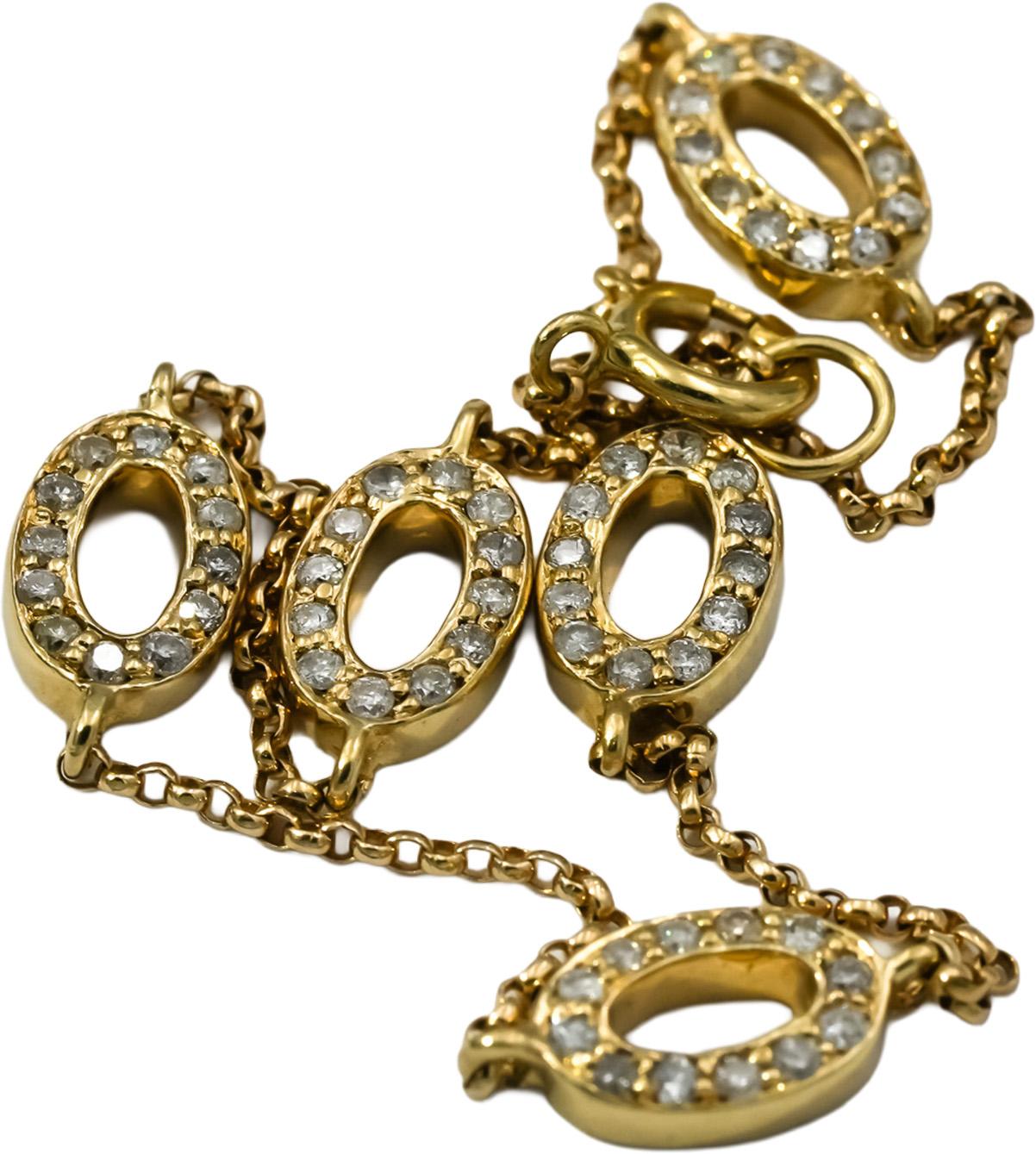 14k Yellow Gold Round Diamond Oval Link Bracelet 0.35CT