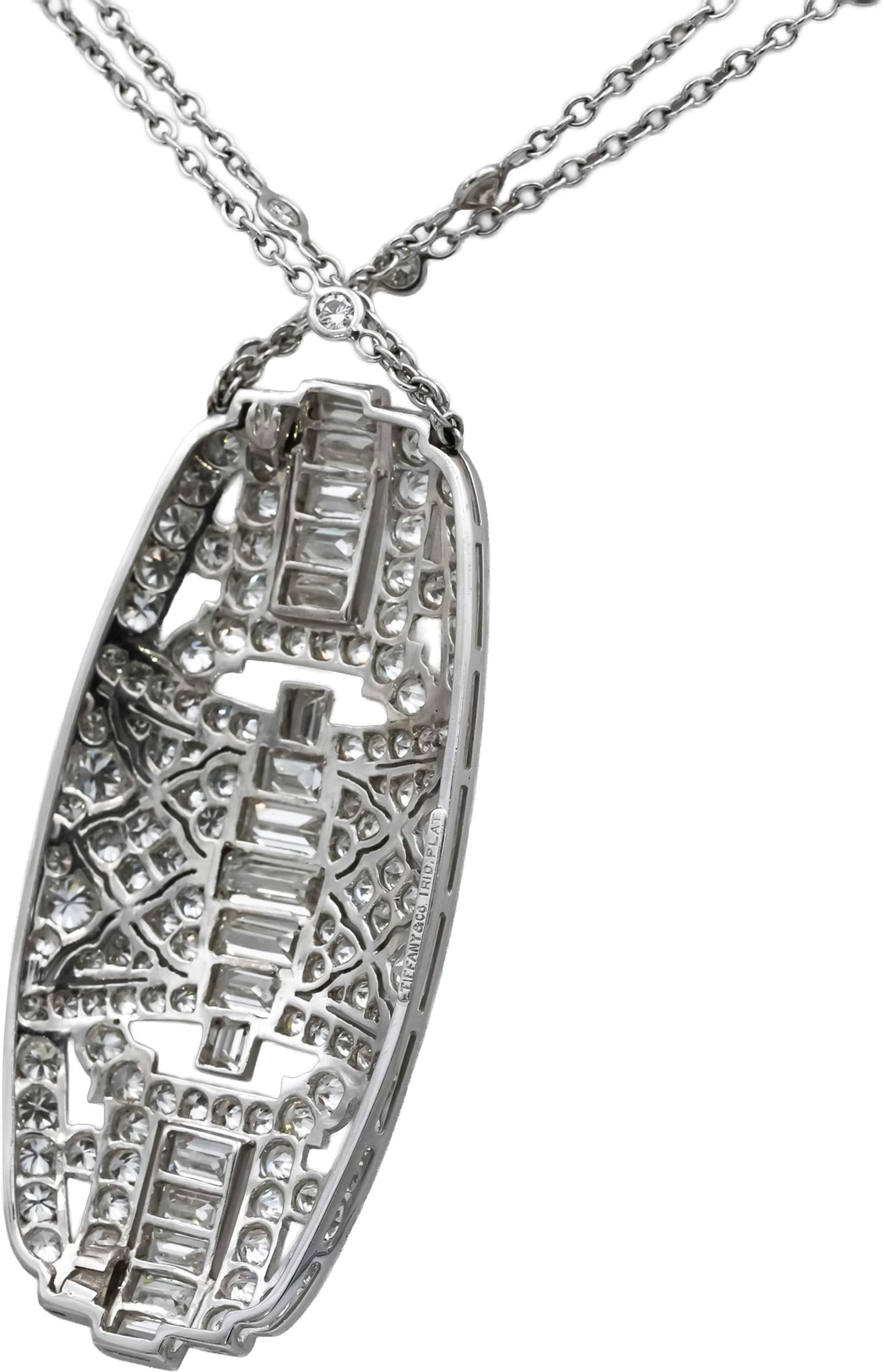 Antique Art Deco 18k & Platinum VS Diamond Pendant Double Chain Necklace 7.0CT