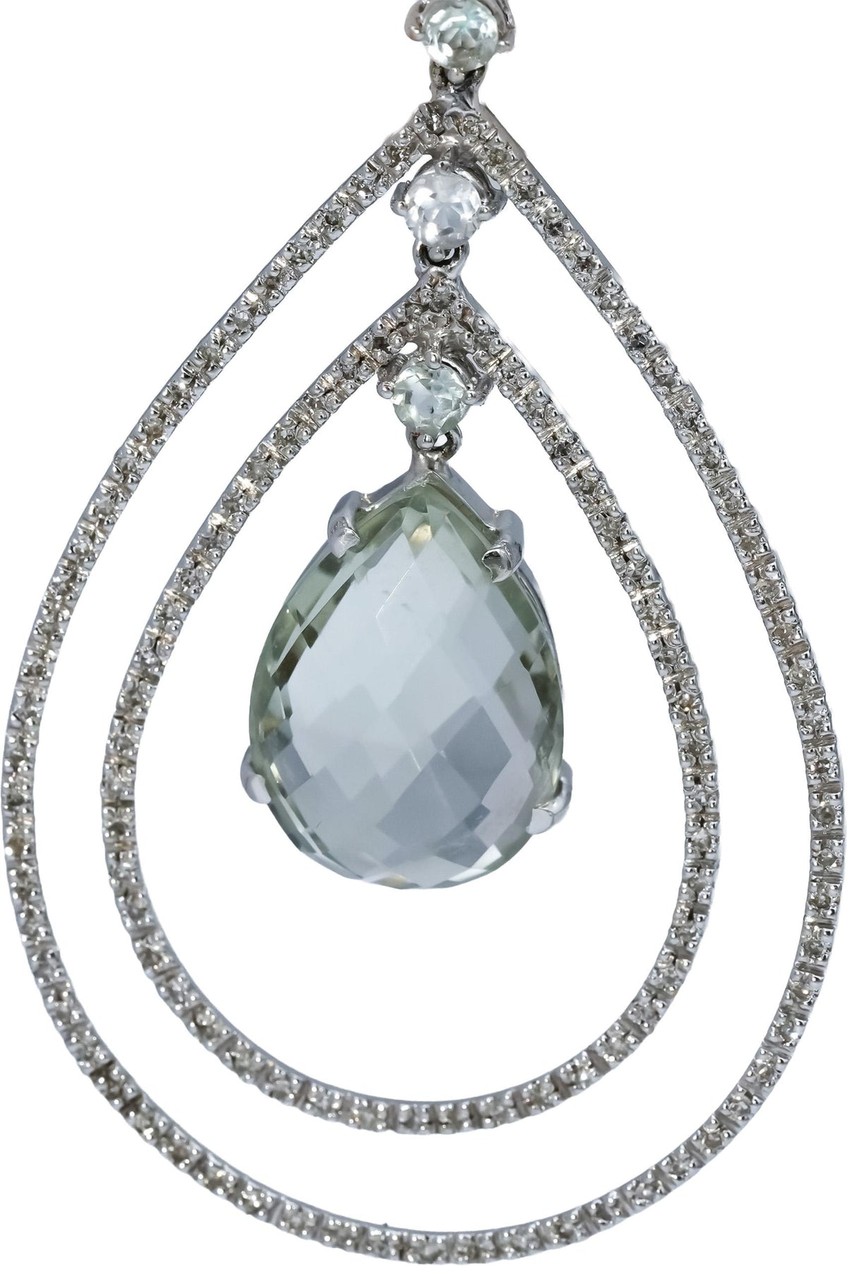 18k White Gold Diamond Moonstone Quartz Green Beryl Dangle Earrings 1.50CT