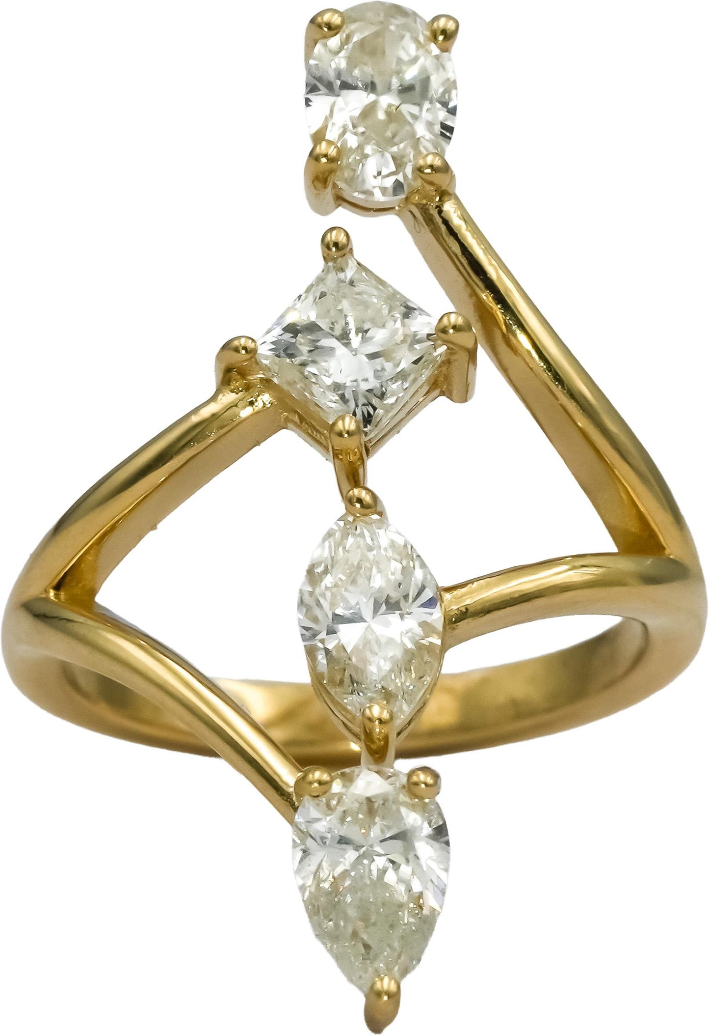 14k Yellow Gold Oval Princess Marquise Pear Diamond Ring 2.08CT Size 6.5
