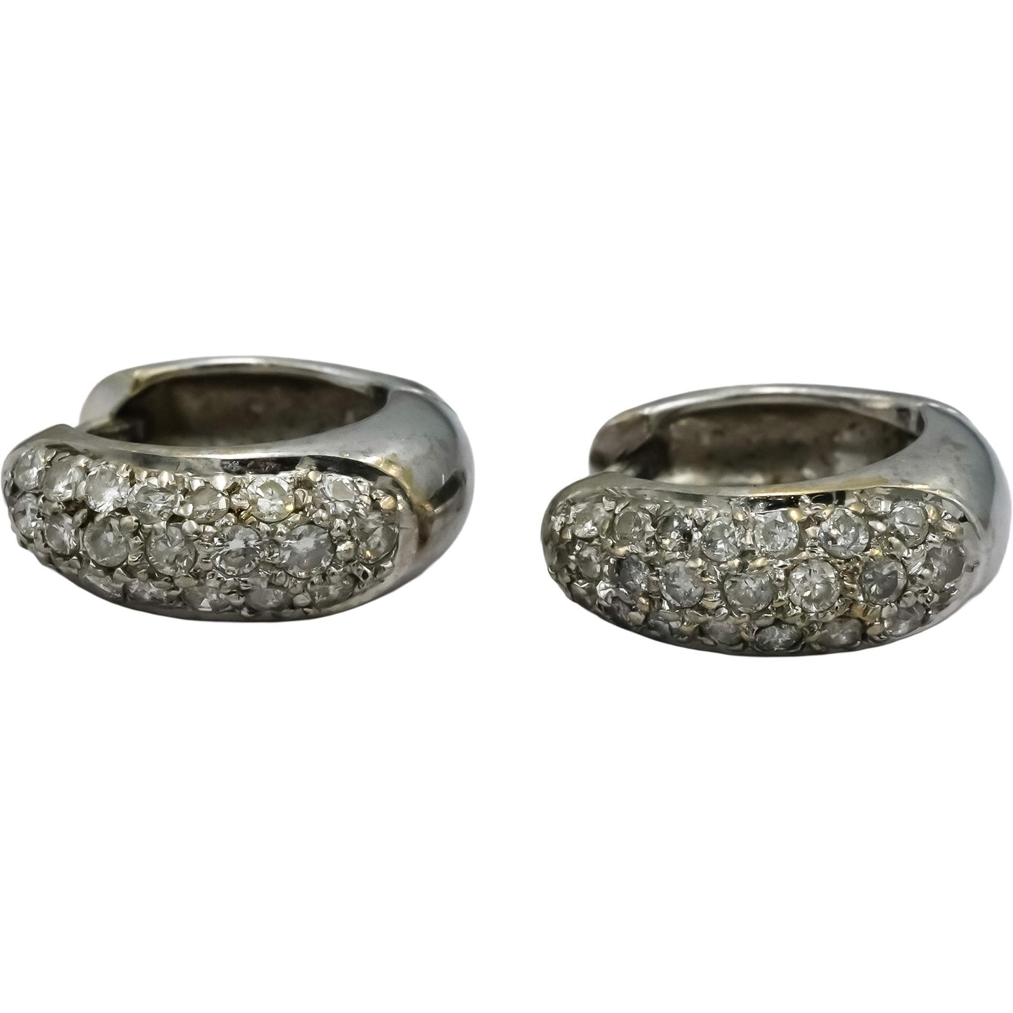 14k White Gold Round Diamond Hoop Huggie Earrings 0.45CT