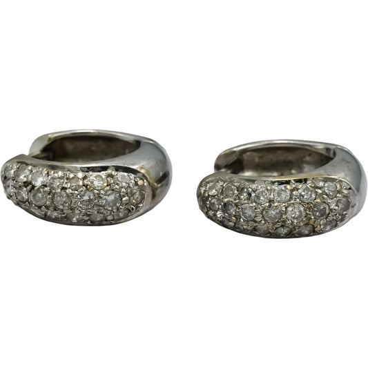 14k White Gold Round Diamond Hoop Huggie Earrings 0.45CT