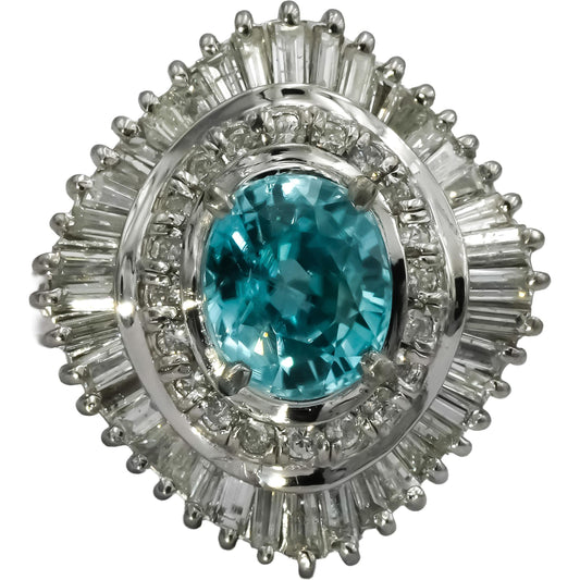 Platinum Round Baguette Diamond and Oval Zircon Cocktail Ring 4.43CT Size 6.75