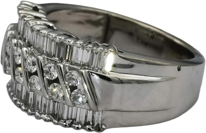 14k White Gold VS Round and Baguette Cut Diamond Band Ring 1.50CT Size 7