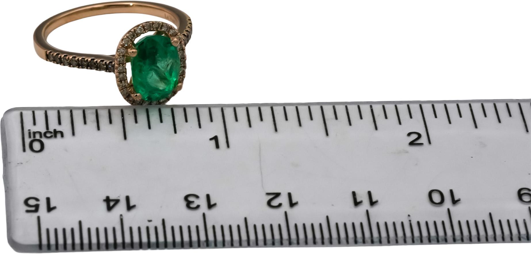 LE VIAN 14k Rose Gold Emerald and Diamond Cocktail Ring 2.26CT Size 7