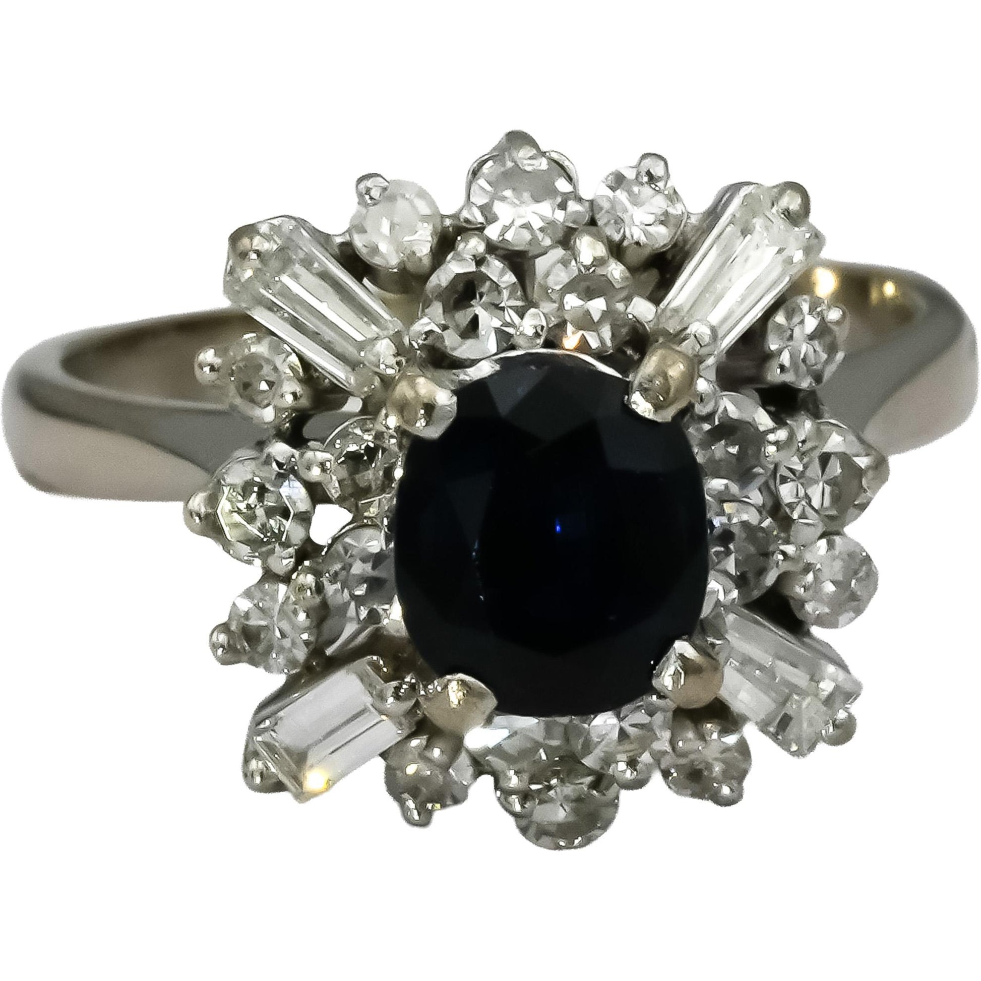 14k White Gold Diamond and Sapphire Cocktail Ring 1.50CT Size 4.5