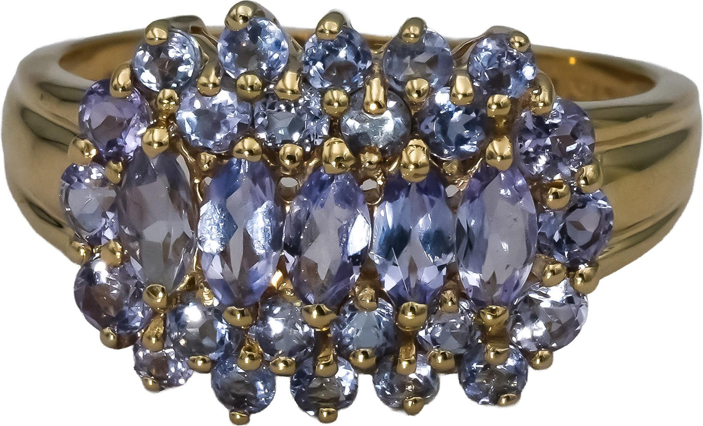 14k Yellow Gold Round and Marquise Cut Tanzanite Cluster Ring 2.06CT Size 8