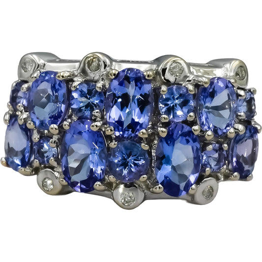 14k White Gold Oval and Round Tanzanite Ring 3.0CT Size 8 w/ Diamond Accents