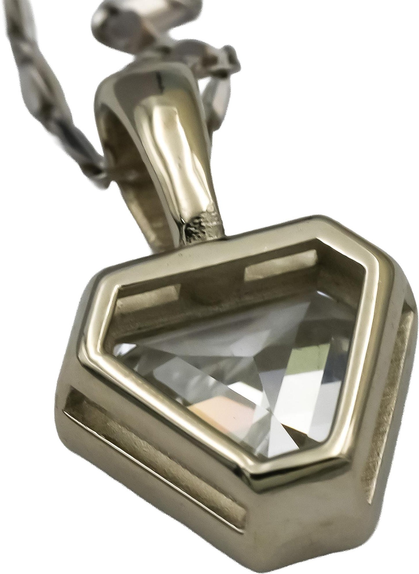 14k White Gold SI1/G Step Trillion Cut Diamond Pendant Necklace 1.01CT