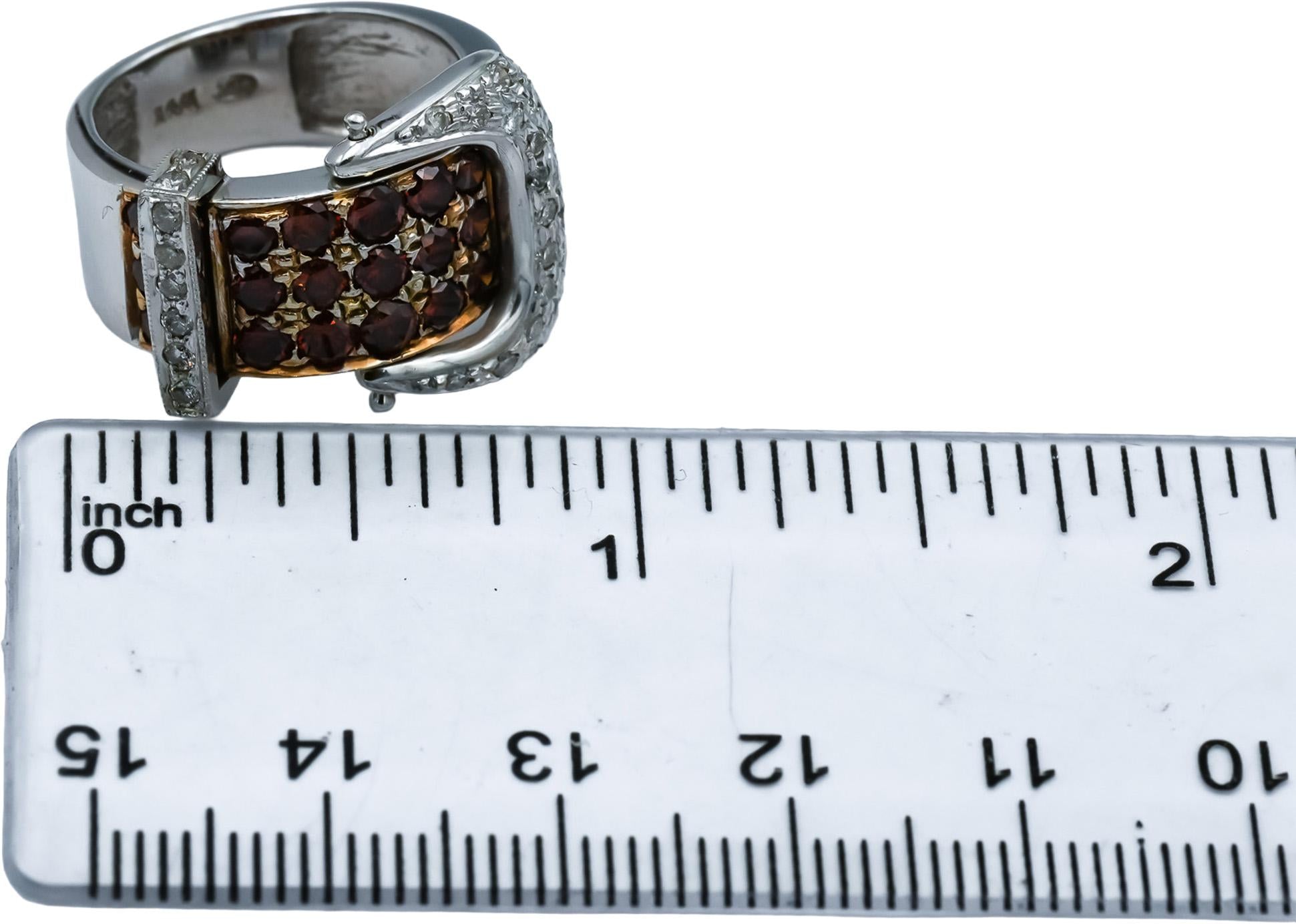 14k White Gold VS White and Irradiated Orange Diamond Buckle Ring 2.0CT Size 6