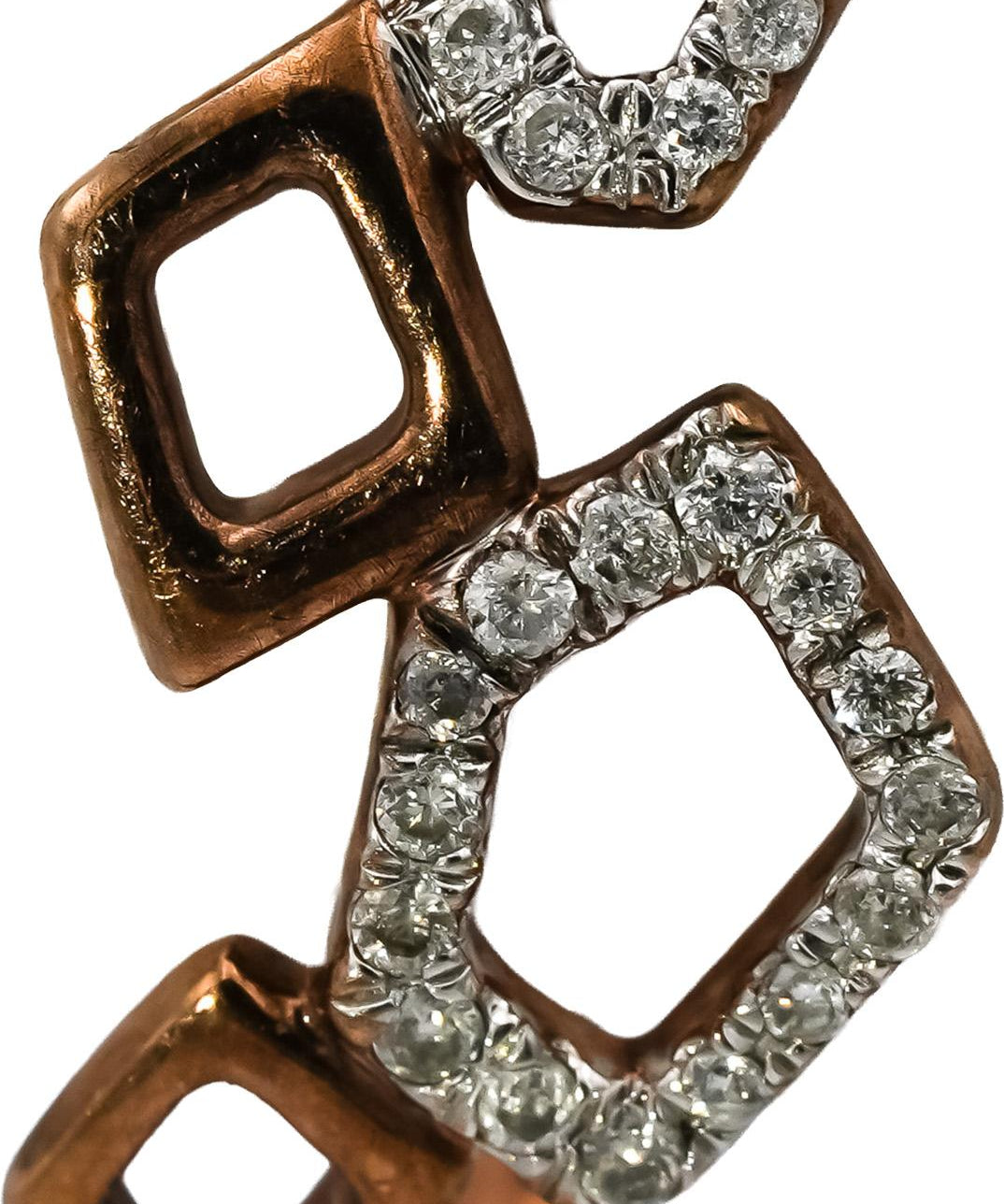 9k Rose Gold Round Diamond Abstract Curved Dangle Earrings 0.25CT