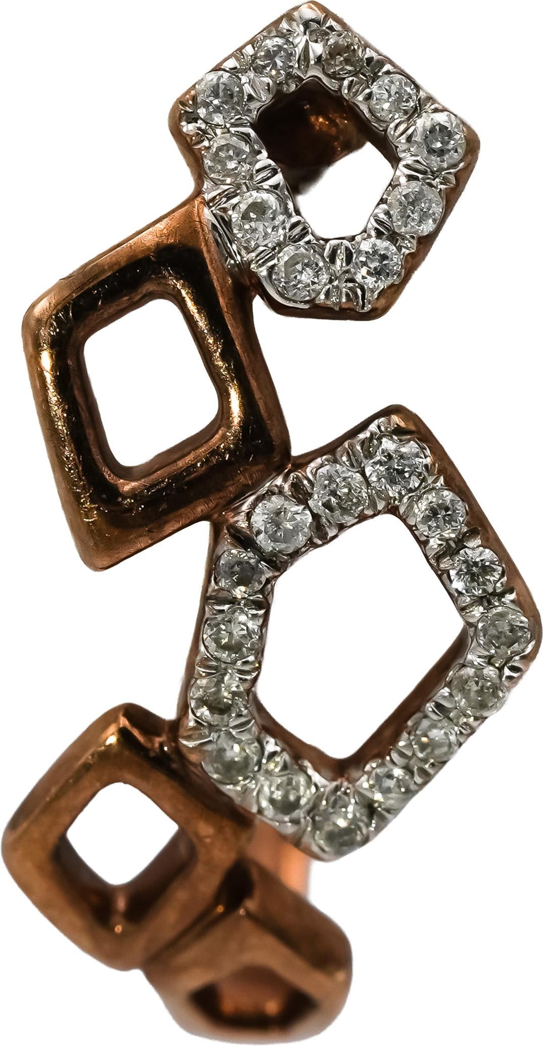 9k Rose Gold Round Diamond Abstract Curved Dangle Earrings 0.25CT