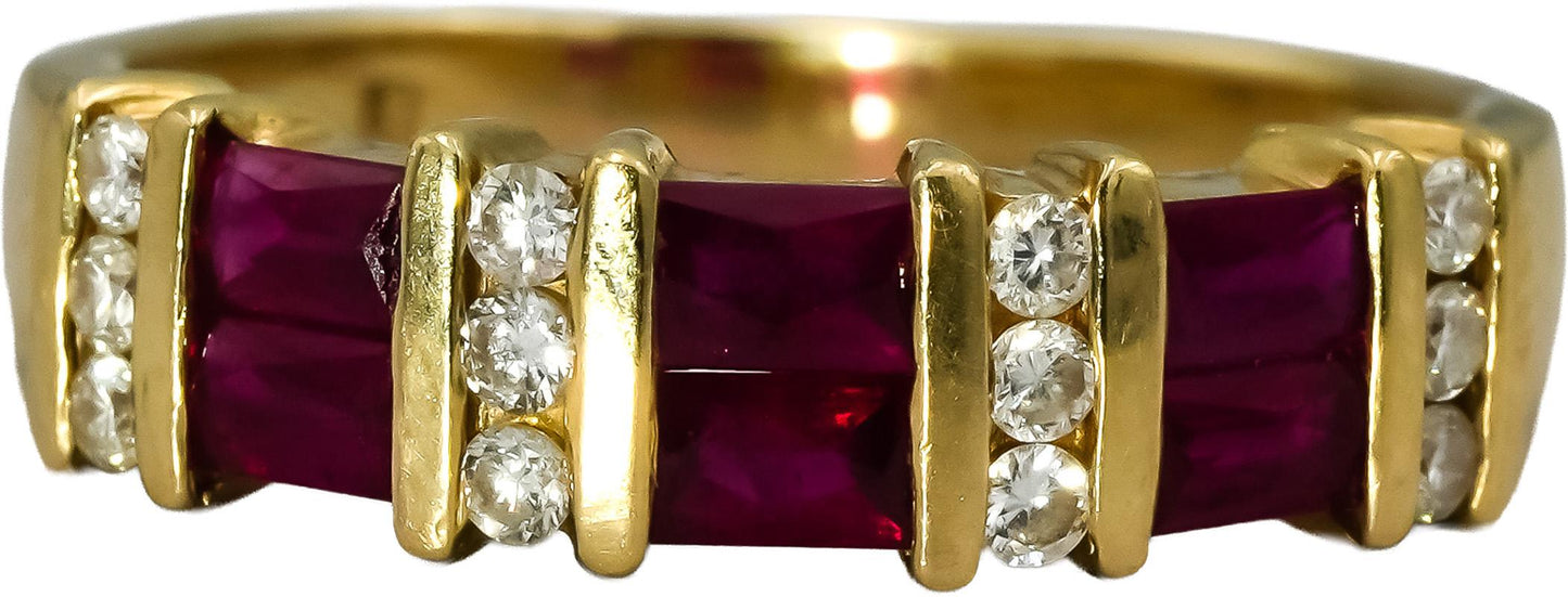 14k Yellow Gold Diamond and Ruby Band Ring 0.75CT Size 7