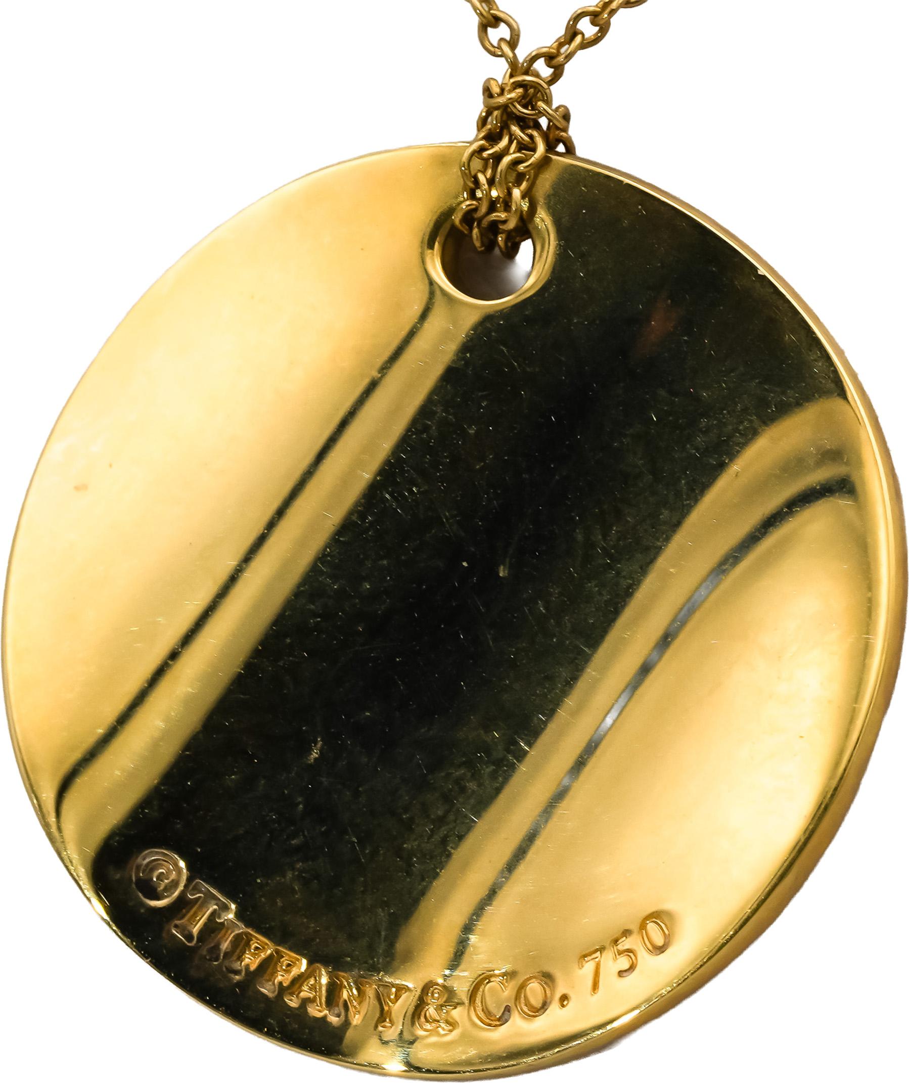 TIFFANY & CO. 18k Yellow Gold Paloma Picasso Olive Leaf Disc Pendant Necklace