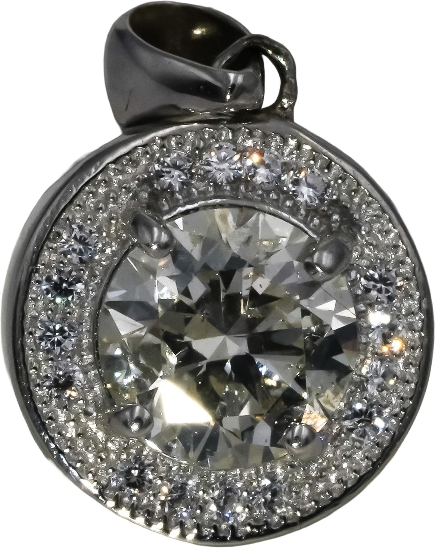14k White Gold Round Diamond Pendant 1.78CT w/ 1.53CT Center