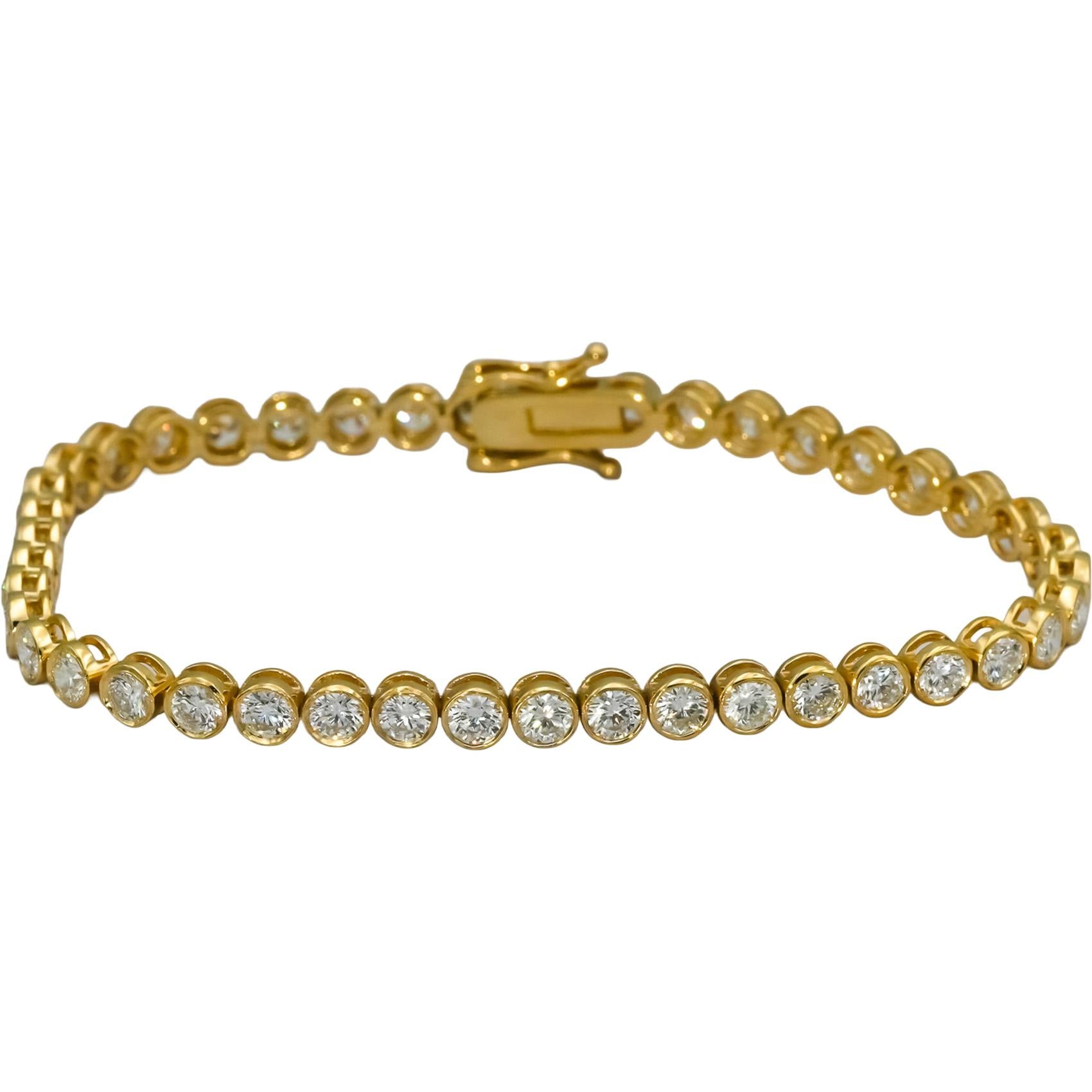 14k Yellow Gold VS Round Bezel Set Diamond Tennis Bracelet 6.01CT