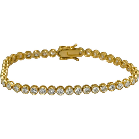 14k Yellow Gold VS Round Bezel Set Diamond Tennis Bracelet 6.01CT