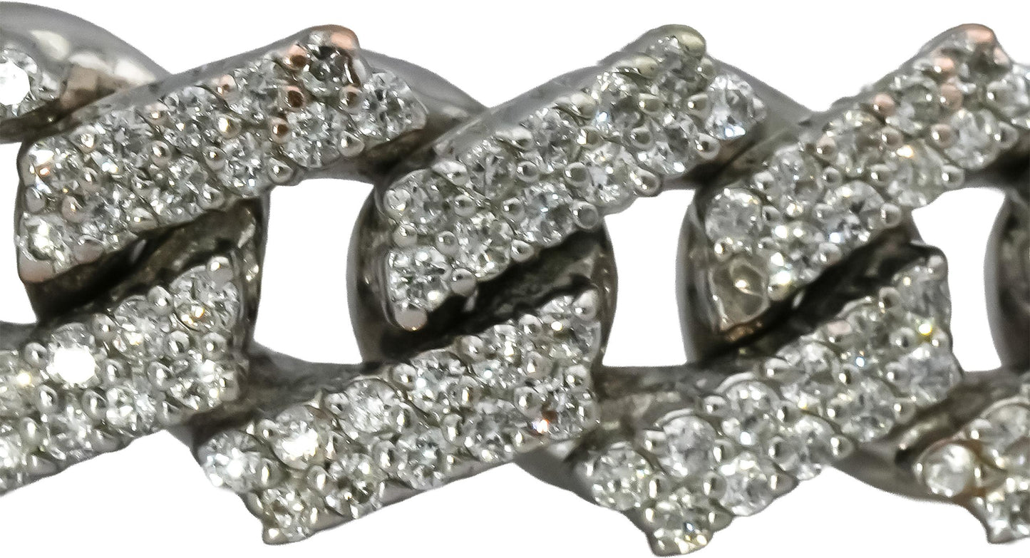 14k White Gold Round Diamond Iced Out Cuban Link Bracelet 10.0CT