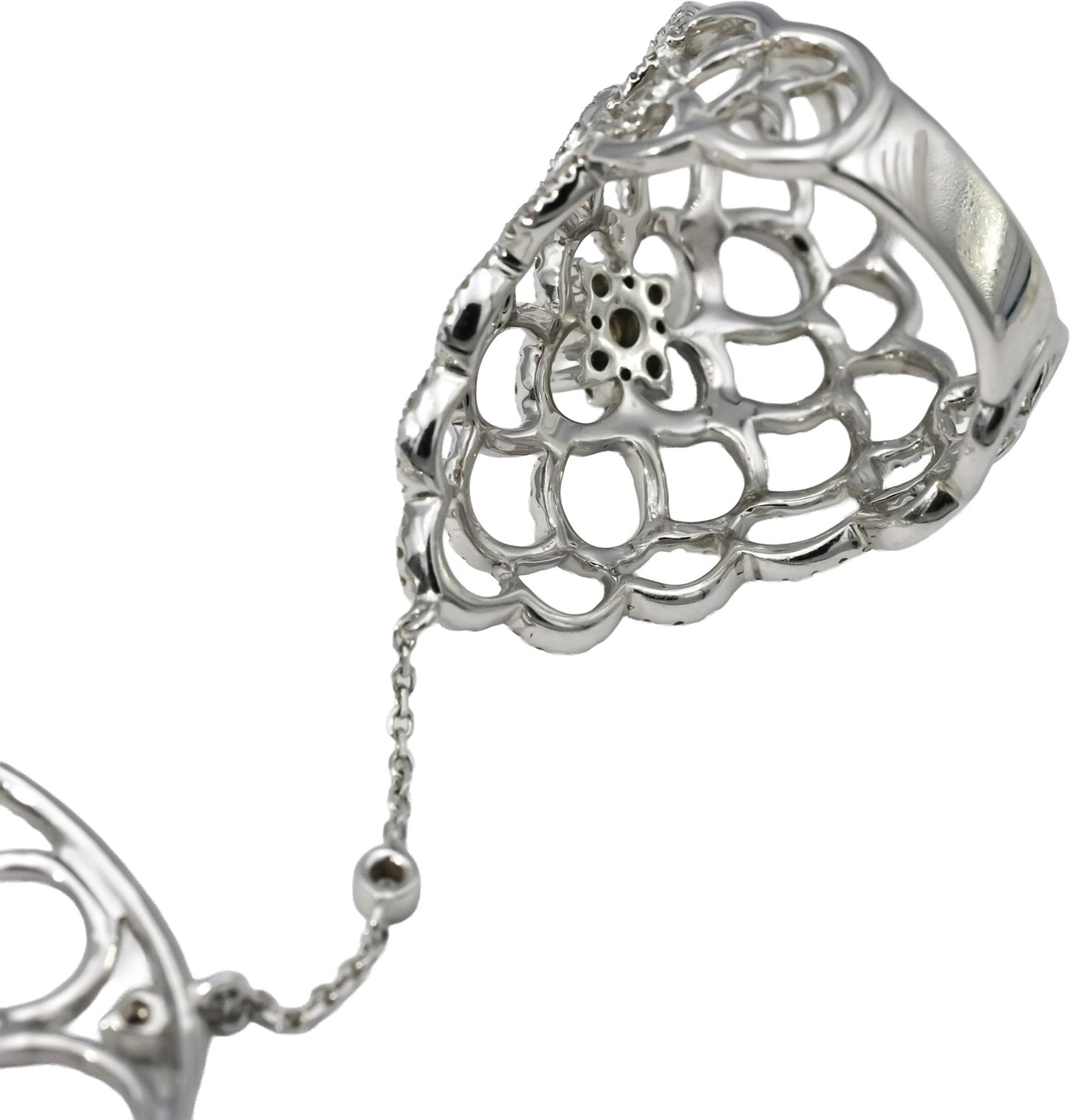 18k White Gold VS Round Diamond Fancy Finger Bracelet 2.0CT