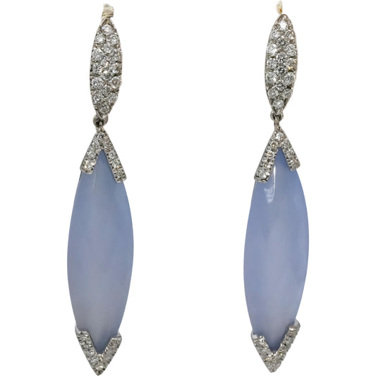 ROBERTO COIN 18k White Gold Diamond and Chalcedony Drop Dangle Earrings