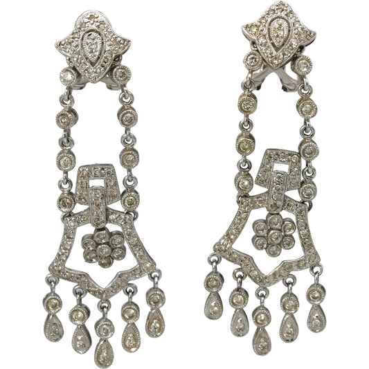 18k White Gold Round Diamond Dangle Drop Earrings 1.0CT