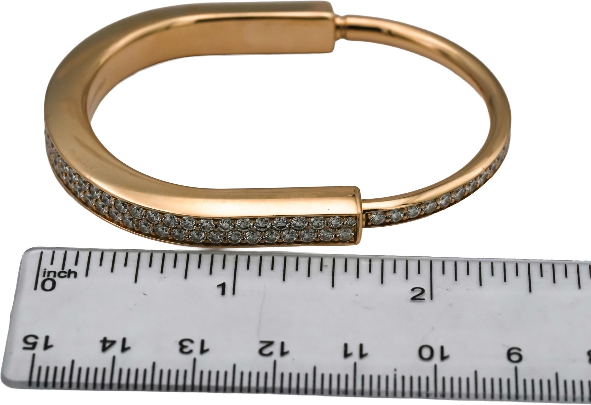 TIFFANY & CO. 18k Rose Gold VS Diamond Lock Bangle Bracelet 4.64CT $45k Retail