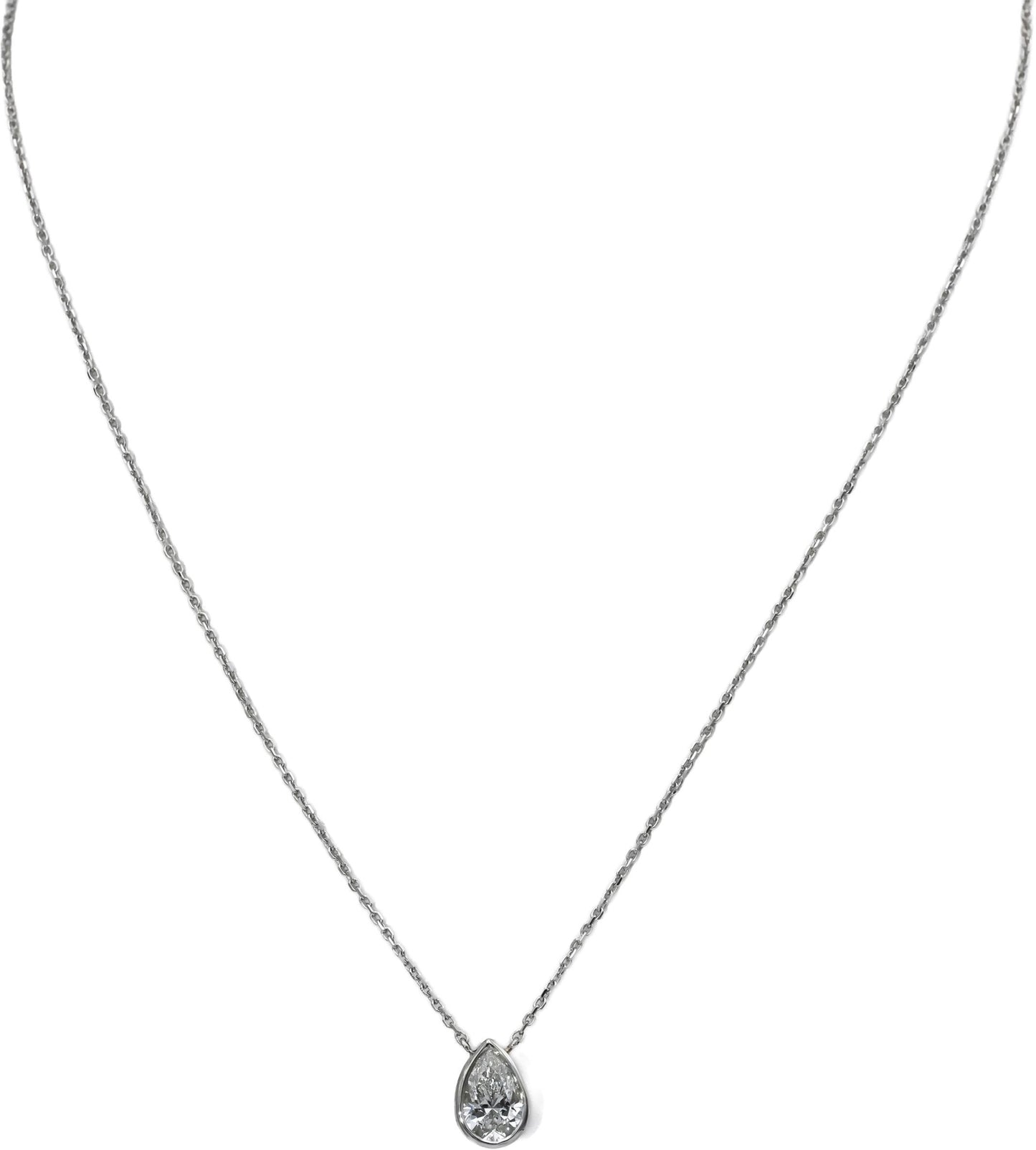 14k White Gold VS Pear Cut Lab-Grown Diamond Solitaire Pendant Necklace 1.05CT