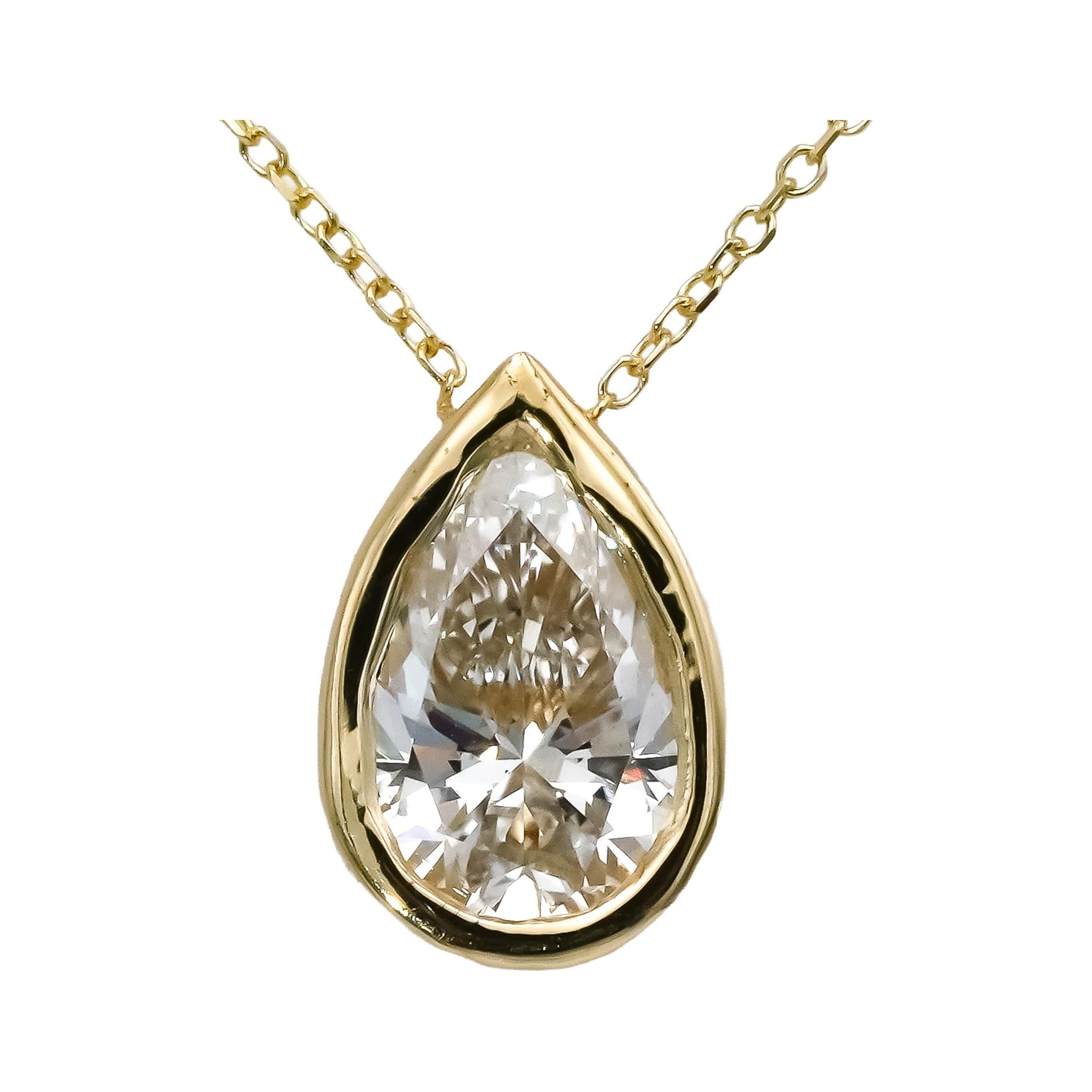 IGI 14k Yellow Gold VS1/F Pear Cut Lab-Grown Diamond Pendant Necklace 1.84CT