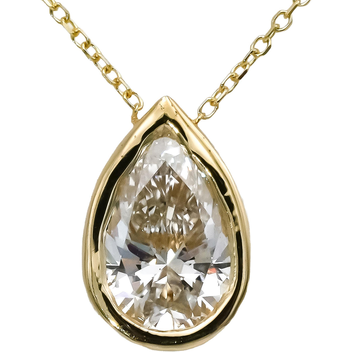 IGI 14k Yellow Gold VS1/F Pear Cut Lab-Grown Diamond Pendant Necklace 1.84CT