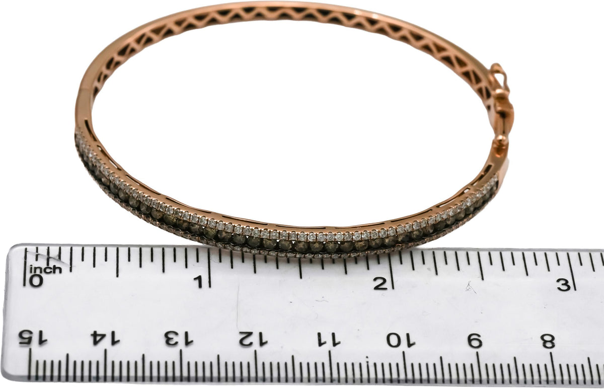 LE VIAN 14k Rose Gold White & Chocolate Diamond Hinged Bangle Bracelet 2.50CT