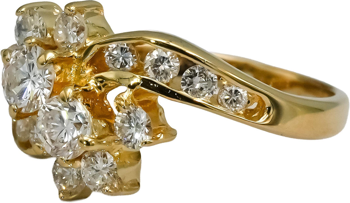 14k Yellow Gold VS Round Diamond Cluster Cocktail Ring 1.0CT Size 6.5
