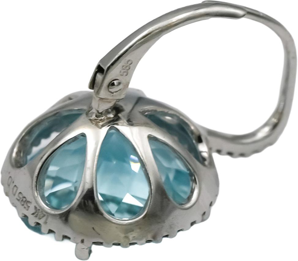 14k White Gold Blue Topaz and Diamond Dangle Earrings 10.25CT