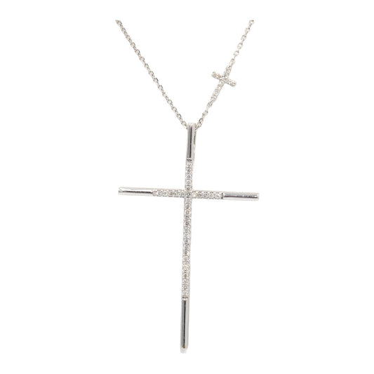 VERA WANG LOVE 10k White Gold 0.25CT Diamond Cross Crucifix Pendant Necklace