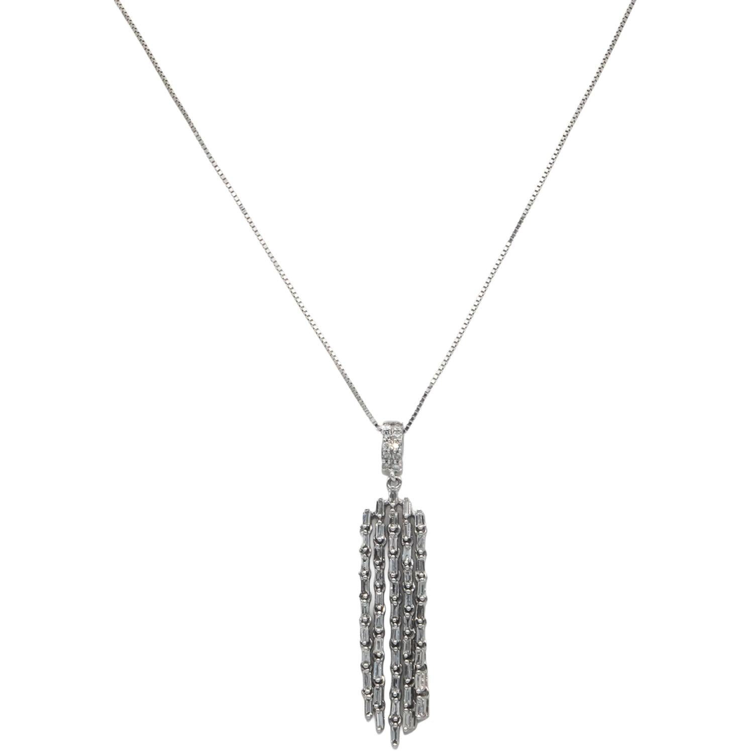 10k White Gold 0.50CT Diamond Tassel Pendant Chain Necklace