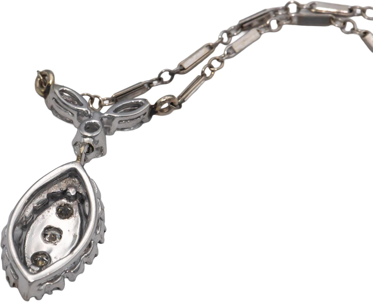 Vintage Antique 14k White Gold 0.75CT VS Diamond Fixed Pendant Necklace