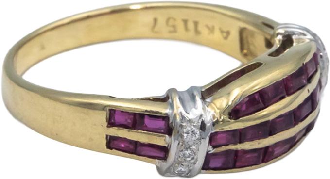 KALATI Designer 14k White & Yellow Gold 0.68CT Diamond and Ruby Ring Size 7.25