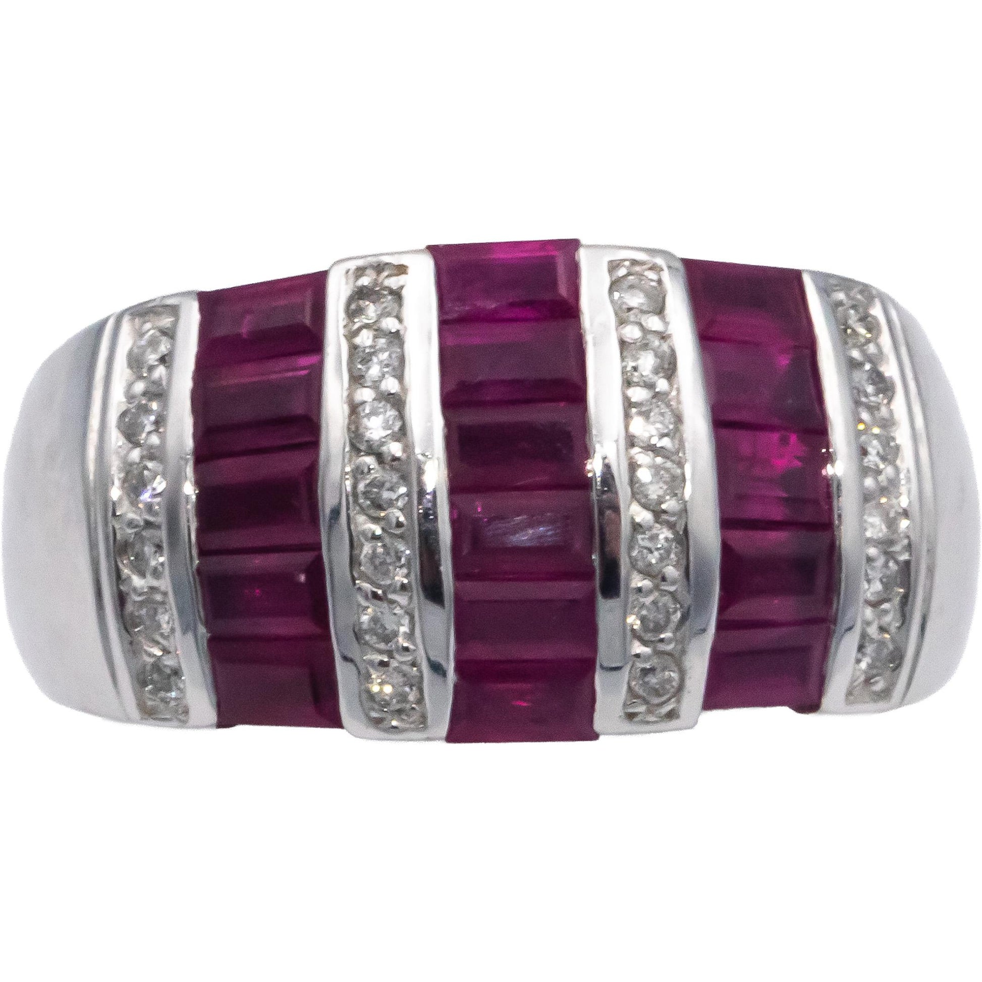 KALATI Designer 14k White Gold 1.25CT Diamond and Ruby Band Ring Size 6.75