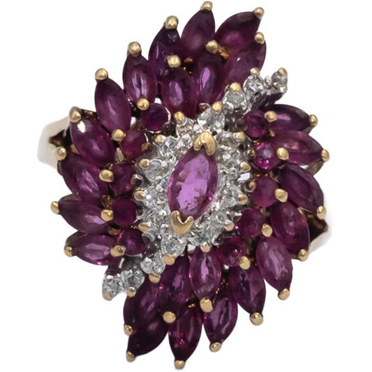 10k Yellow Gold 1.62CT Diamond and Ruby Cluster Cocktail Ring Size 8