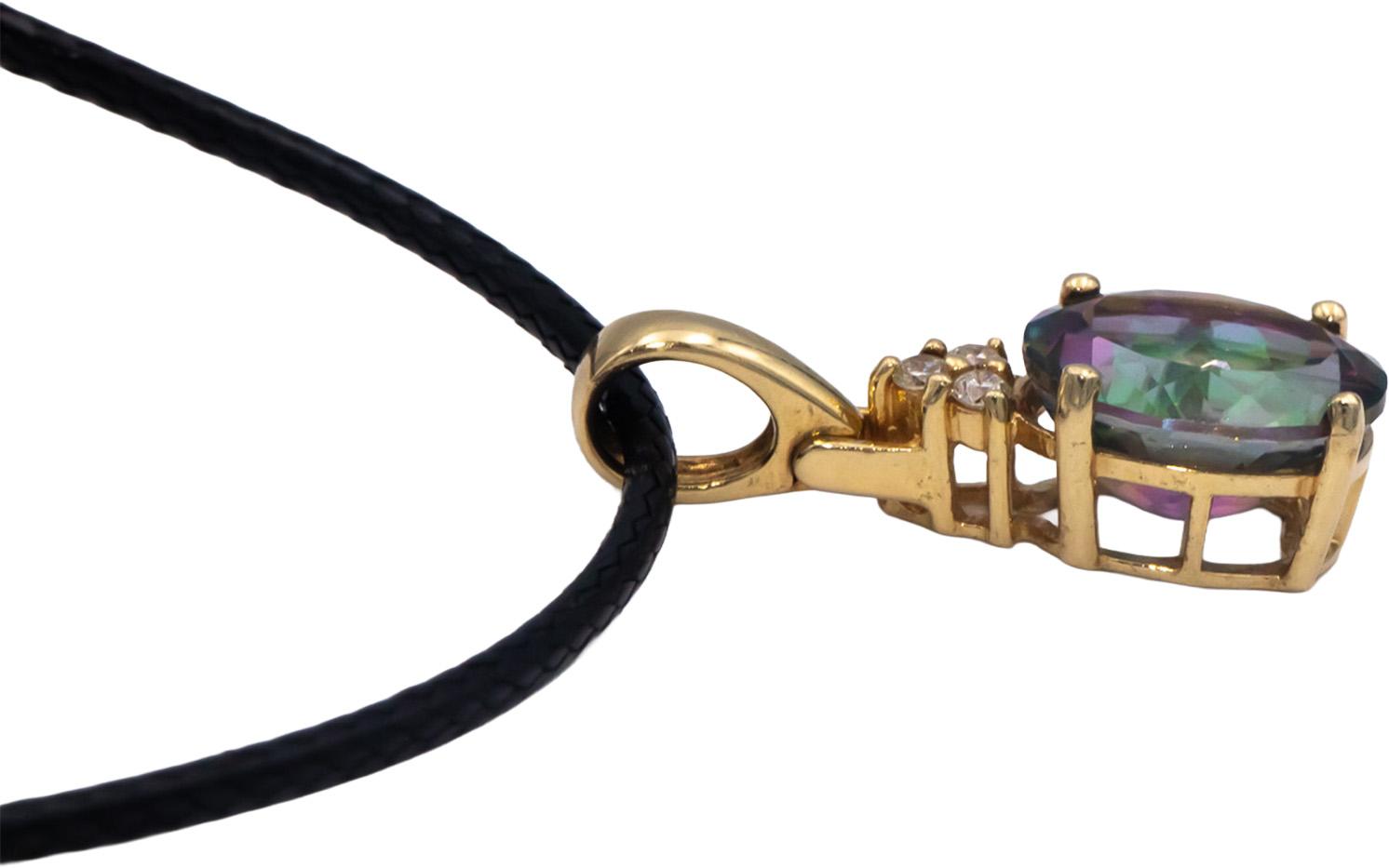 14k Yellow Gold 2.55CT Diamond and Mystic Topaz Pendant On Cord Necklace