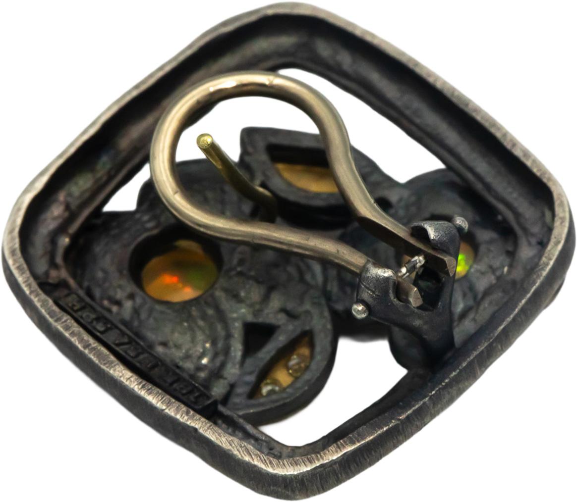 STAMBOLIAN 18k Gold Sterling Silver 2.10CT Diamond & Opal Flower Earrings