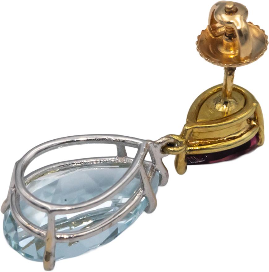 14k White & Yellow Gold 9.50CT Tourmaline and Aquamarine Drop Dangle Earrings
